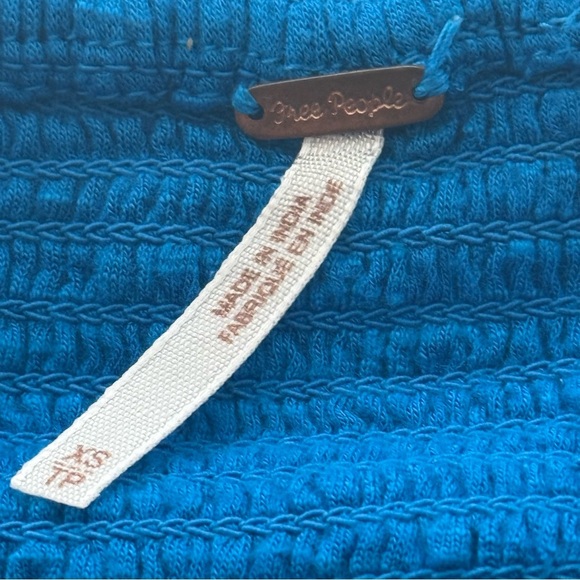 Free People XS Blue Maxi Dress Boho Tie Front Open Back Smocked Bodice - Picture 9 of 10